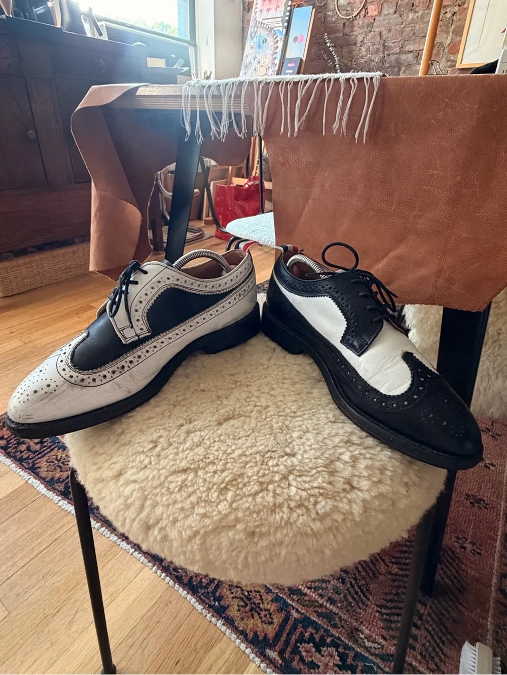 Thom Browne Black and White Two-Tone Wingtip Oxfords